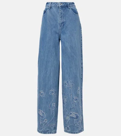 ROTATE BIRGER CHRISTENSEN FLORAL EMBELLISHED WIDE-LEG JEANS