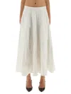 Rotate Birger Christensen Floral Embroidered A-line Midi Skirt In Organic Cotton In White