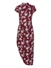 Rotate Birger Christensen Rotate Asymmetric Red Dress With Floral Embroidery And Short Sleeves In Burgundy