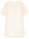 Rotate Birger Christensen Floral-embroidered Beaded Mini Dress In Yellow