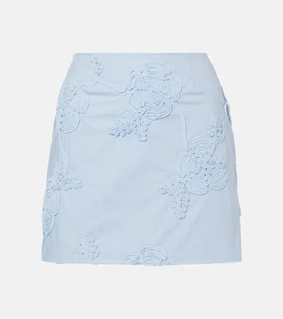 Rotate Birger Christensen Floral Embroidered Cotton Miniskirt In Blue
