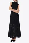 Rotate Birger Christensen Black Maxi Dress In Recycled Polyester Floral Mesh In Black
