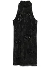 Rotate Birger Christensen Floral-embroidered Mesh Mini Dress In Black