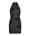 Rotate Birger Christensen Floral-embroidered Mesh Mini Dress In Black