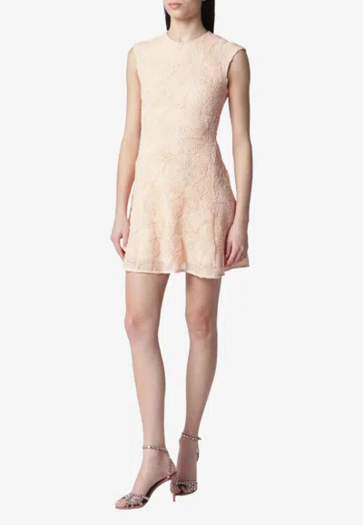 Rotate Birger Christensen Floral Embroidered Mesh Mini Dress In Brown