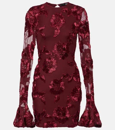 Rotate Birger Christensen Floral Embroidered Mesh Minidress In Burgundy