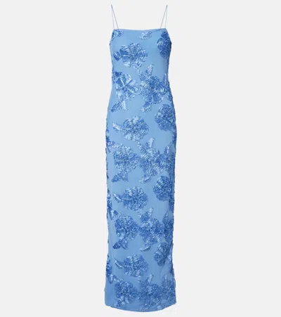 Rotate Birger Christensen Floral Embroidered Midi Dress In Blue