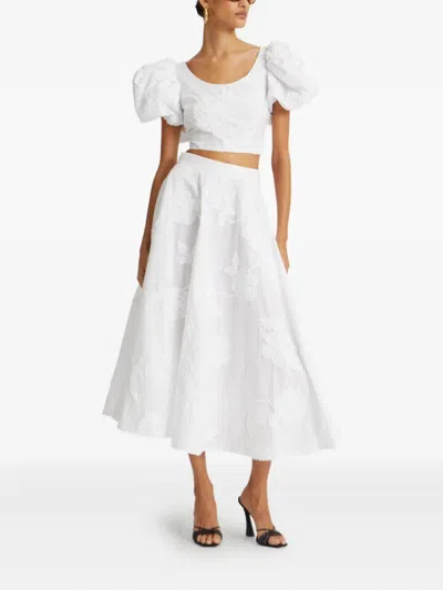 Rotate Birger Christensen Floral-embroidered Midi Skirt In White