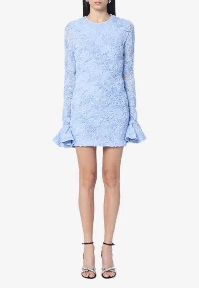 Rotate Birger Christensen Floral Embroidered Mini Dress In Light Blue