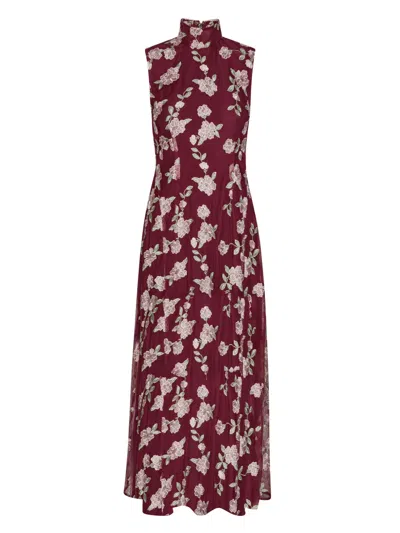 Rotate Birger Christensen Floral-embroidered Sleeveless Maxi Dress In Red