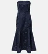 Rotate Birger Christensen Floral Embroidered Strapless Midi Dress In Blue
