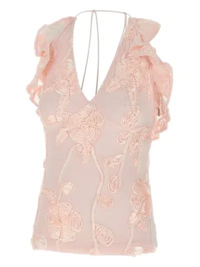 Rotate Birger Christensen Floral-embroidered Top In Pink