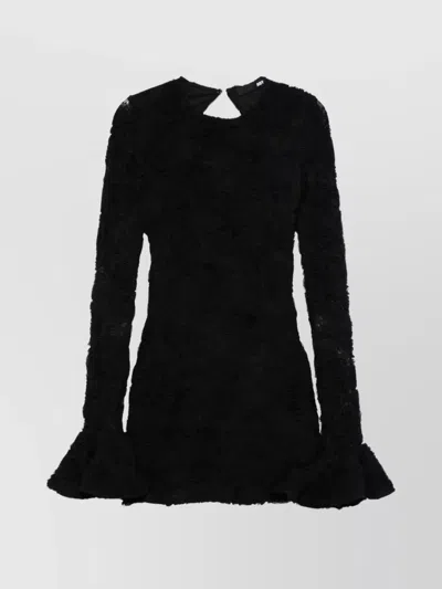 Rotate Birger Christensen Floral Embroidery Mesh Ruffle Dress In Black