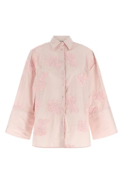 Rotate Birger Christensen Embroidered Floral Shirt Long Sleeves Collar In Pink