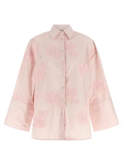 Rotate Birger Christensen Floral Embroidery Shirt In Pink