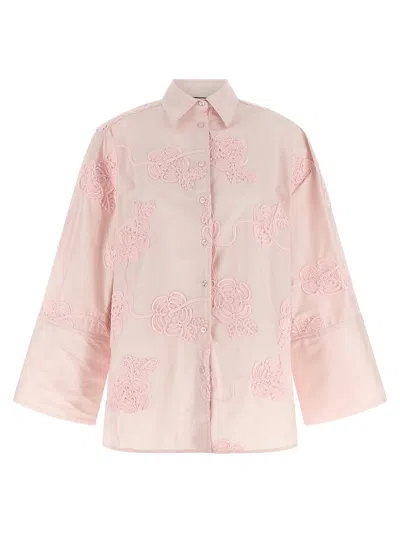 Rotate Birger Christensen Floral Embroidery Shirt In Pink