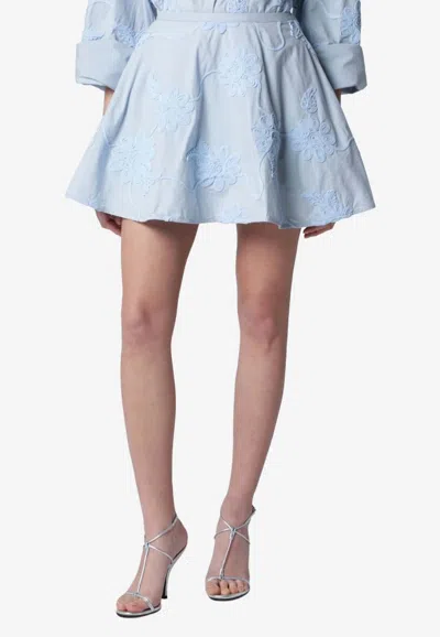 Rotate Birger Christensen Floral Flared Mini Skirt In Blue