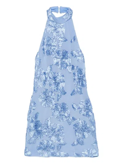 Rotate Birger Christensen Floral Halterneck Mini Dress In Blue