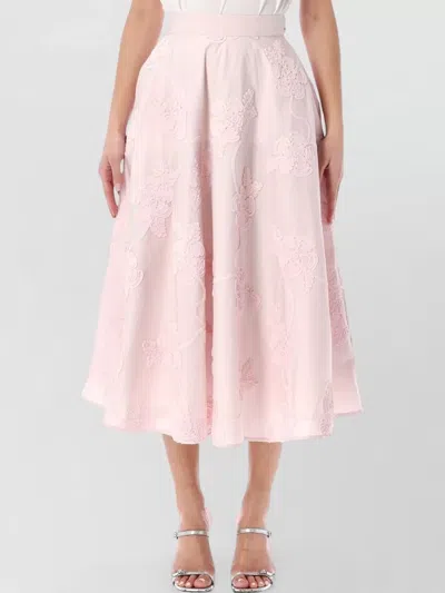 Rotate Birger Christensen Floral Intarsia Midi Skirt High Waist In Pink