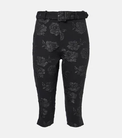 Rotate Birger Christensen Floral Jacquard Capri Pants In Black