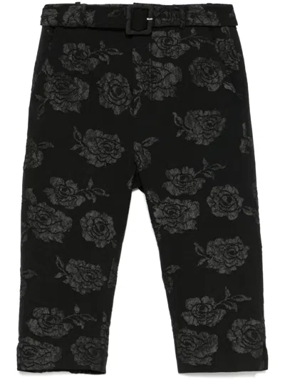 Rotate Birger Christensen Floral-jacquard Capri Trousers In Black