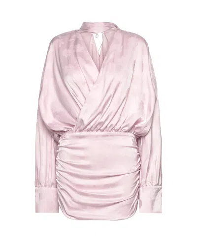 Rotate Birger Christensen Floral Jacquard Draped Mini Dress In Pink
