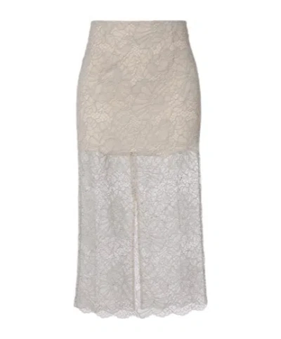 Rotate Birger Christensen Floral Lace Guipure Pencil Skirt In Neutral