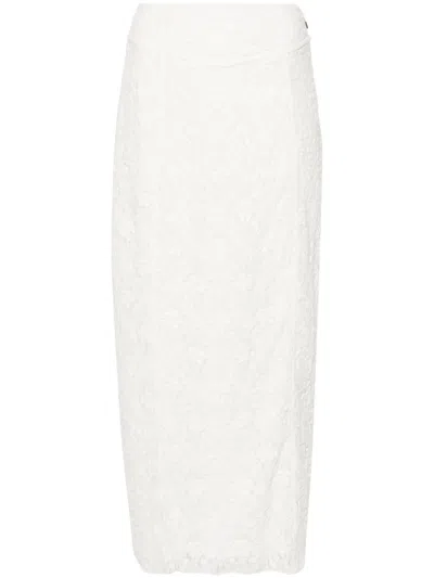 Rotate Birger Christensen Floral-lace Mesh Maxi Skirt In White