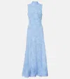 Rotate Birger Christensen Long Floral Maxi Dress In Recycled Polyester With 3d Roses In Blue
