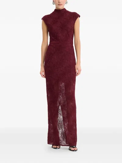 Rotate Birger Christensen Rotate High Neck Mini Dress With Back Zip Closure In Burgundy