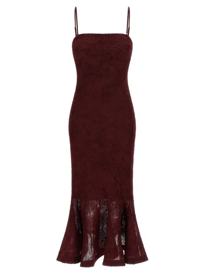Rotate Birger Christensen Floral Mesh Flounce Dress In Burgundy