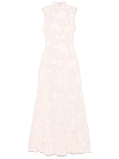 Rotate Birger Christensen Floral-mesh Maxi Dress In 粉色