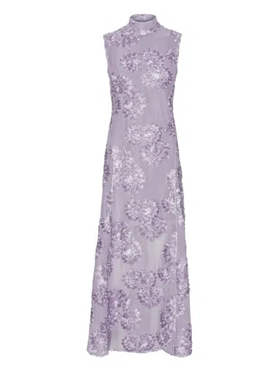 Rotate Birger Christensen Floral-mesh Maxi Dress In Purple