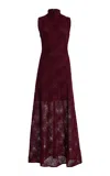 Rotate Birger Christensen Flared Tulle Dress With Intricate Rose Detailing In Burgundy