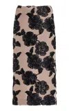 Rotate Birger Christensen Floral Mesh Midi Skirt In Neutral