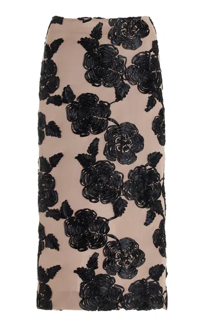 Rotate Birger Christensen Floral Mesh Midi Skirt In Neutral