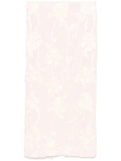 Rotate Birger Christensen Floral-mesh Pencil Skirt In 粉色