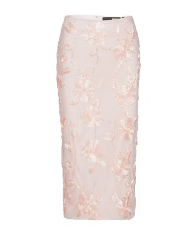 Rotate Birger Christensen Floral-mesh Pencil Skirt In Pink
