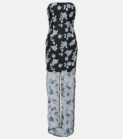Rotate Birger Christensen Bedrucktes Maxikleid Aus Mesh In Schwarz