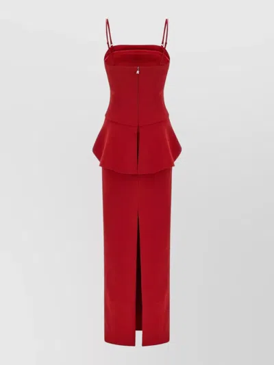 Rotate Birger Christensen Floral Midi Dress Peplum Slit Straps In Red