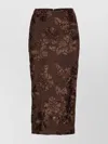 Rotate Birger Christensen Floral Midi Skirt In Textured Fabric In Brown