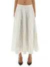 Rotate Birger Christensen Floral Embroidered A-line Midi Skirt In Organic Cotton In White