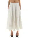 Rotate Birger Christensen Floral Embroidered A-line Midi Skirt In Organic Cotton In White