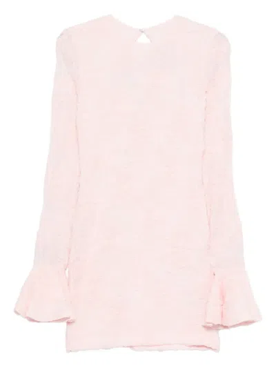 Rotate Birger Christensen Pink Dress With Drop-neck On The Back And All-over Floral Embroidery In Fabric Woman