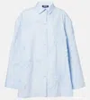Rotate Birger Christensen Light Blue Cotton Shirt With Embossed Floral Pattern In Blue
