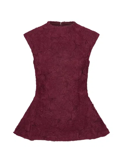 Rotate Birger Christensen Flower Mesh Top Bordeaux In Purple
