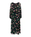 Rotate Birger Christensen Rotate Maxi Multicolor Dress With All-over Roses Print In Chiffon In Black