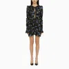 ROTATE BIRGER CHRISTENSEN FLORAL-PRINT DRAPED MINI DRESS WITH RUFFLES AND FRONT SLITS