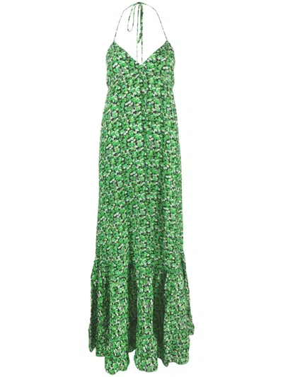 Rotate Birger Christensen Floral-print Maxi Dress In Green