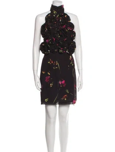 Pre-owned Rotate Birger Christensen Floral Print Knee-length Dress In Black